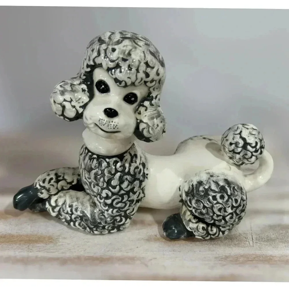 Vintage Mid Century Modern Ceramic French Poodle Hand painted Figurine 11.5x7.5”